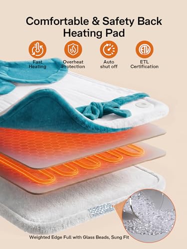 Image of ALLJOY Heating Pad for Back Pain Relief, 24 inchx33 inch Weighted Heating Pad for Neck and Shoulders and Back, Father-s Day Gift-s for Dad, Neck Heating Pad Fast-Heating with 6 Settings, Auto Shut-Off, Green