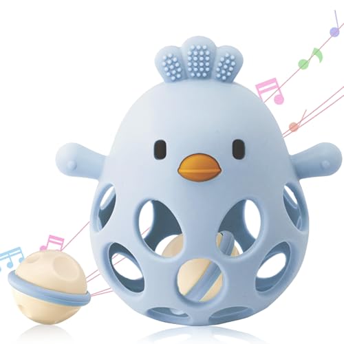 Image of 2-in-1 Baby Teething Rattle Toy, Sensory Grasping Teether for Infants 3-12 Months, 100% Food-Grade Silicone, Easy to Hold, Soothing & Developmental, BPA Free