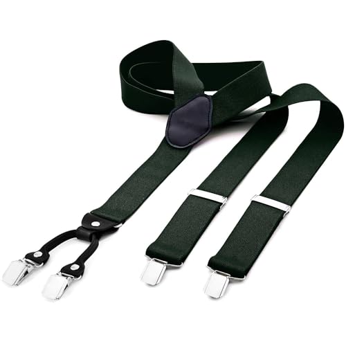 DonDon Tirantes hombre anchos 3,5 cm con 4 clips extra fuertes tirantes para pantalones hombre - verde