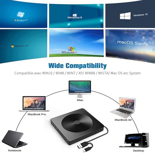 Unidad externa CD DVD con USB 3.0 y Type-C portátil miniatura 4