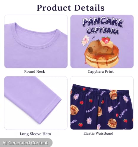 Image of Beezizac Girls Pajamas Cute Print Short /Long Sleeve Pants Set Size 6-18 | Soft Stretch Poly Blend, Comfy Crewneck, Elastic Waist Pants, Everyday & Holiday Sleepwear for Big Girls, Tweens & Teens