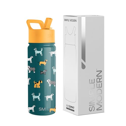 Simple Modern Kids Summit Water Bottle with Straw Lid | 18oz Stainless Steel Cup Insulated Tumbler for Toddlers, School | Dog Days
