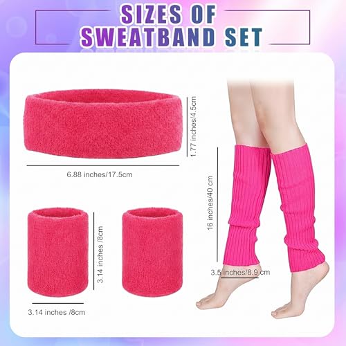 SATINIOR 80er Jahre Frauen Neon Beinwärmer Set Holografische Gürteltasche Strick Beinlinge Stirnband Armbänder für Yoga Laufen Wandern Reisen (Rosa, Rosenrot)