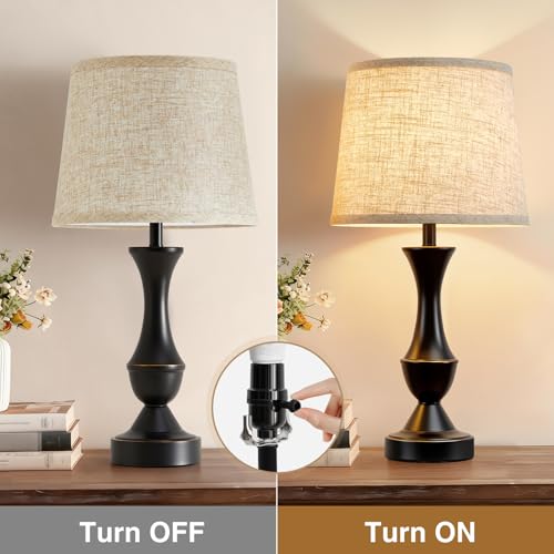 Image of Luvkczc Table Lamp Set of 2, 19 inch Farmhouse Vintage Bedside Lamps | for Living Room & Bedroom, Linen Shade Desk Lamps for Nightstand, Office, Study(Bulb not included)