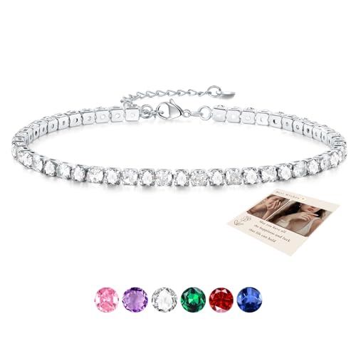 Ankle Bracelet for Women Adjustable Slider Anklet Sparkling Cubic Zirconia Summer Ankle Chain Anniversary Birthday Graduation Jewelry Gift for Women Men with Gift Card & Box White Stone