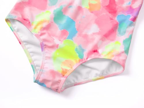Image of Dvenki Big Girls Asymmetric Cutout Swimsuit Adjustable Straps Sizes 6X-16 | color block, leopard, tropical prints, front lined swimwear, removable pads, suitable for beach, vacation, pool play