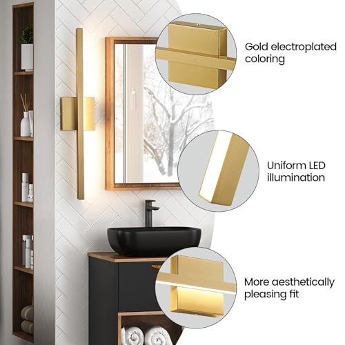 Image of Epinl Gold Bathroom Light Fixtures - 24 inch Brushed Gold Vanity Light for Bathroom Over Mirror Dimmable 5CCT LED Light Bar Modern Lighting Fixture for Bathrooms Bedroom Living Room