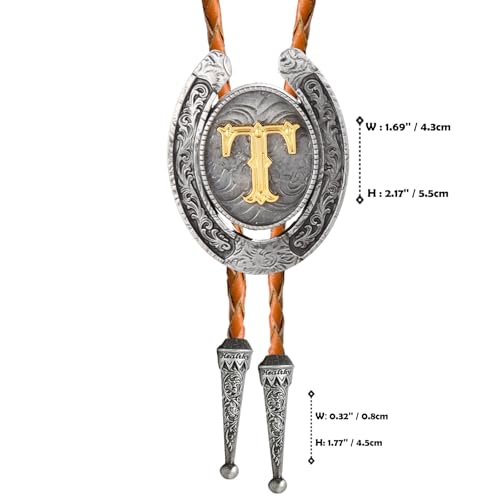 Image of Vintage Western Cowboy Monogram Initial Letter Bolo Tie for Men | Premium brown braided leather, adjustable sliding clasp, anti-tarnish alloy pendant, versatile A-Z western bolo tie