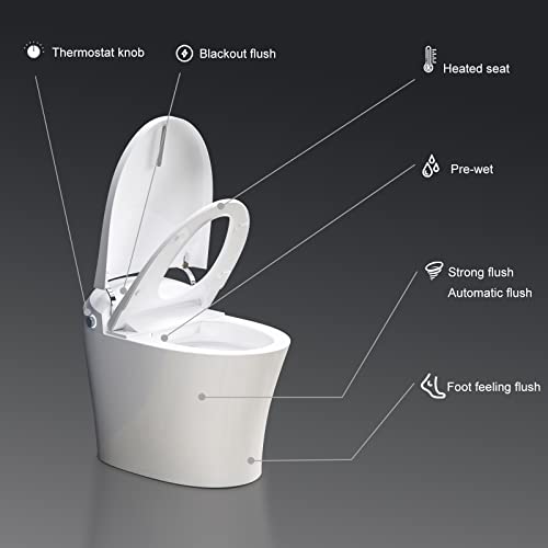 Horow Heated Toilet, Modern Smart Toilet, Upgraded Self Cleaning One Piece Toilet With Warm Elongated Seat, White Tankless Toilet With Blackout Flush #TOP2