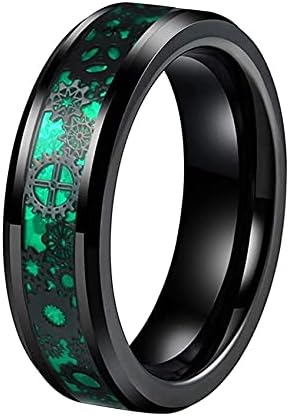 Miniatura 3 de CROWNAL Anillo de boda de carburo de tungsteno con diseño de dragón celta negro de fibra de carbono verde de 0.236 in y 0.315 in, grabado "I Love