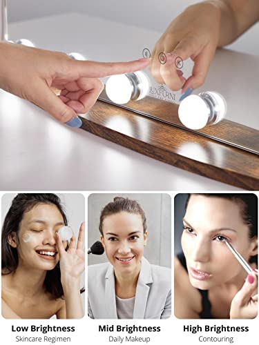 Luxfurni Vanity Mirror With Makeup Lights, Large Hollywood Light Up Mirrors W/ 18 Led Bulbs Tabletop & Wall Mounted (26Wx21L, Rustic Brown) #TOP4
