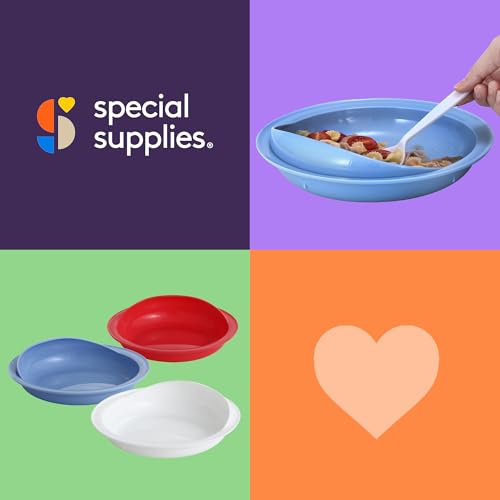 Special Supplies Adaptive Spill-Proof Scoop Plates- Dishes with Wall for Disabled, Elderly Adults with Special Needs from Parkinson's, Dementia, Tremors- 3 Pack (White, Blue, Red) - Image 8