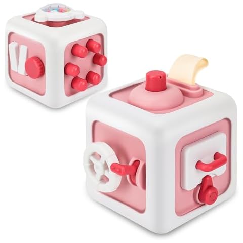SOSUSHOE Baby Toys 12-18 Months,Busy Cube Toys for 1 Year Old Boy Girl, Montessori Toys for 1+ Year Old, Travel Sensory Toys for 12M Stocking Stuffers for 1+ Year Old,Pink Cover