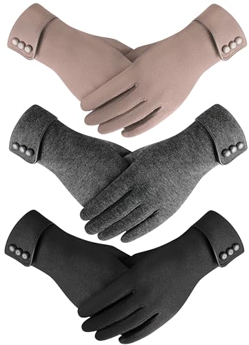 Clothirily 3 Pairs Winter Gloves - Touchscreen Texting