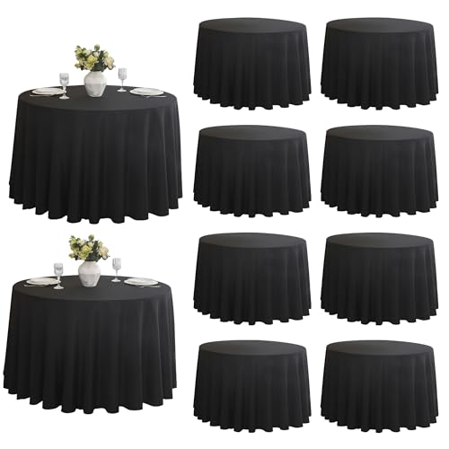 Image of 10-Pack Round 90-inch Black Table Cloths, Solid Stain and Wrinkle Resistant Circular Tablecloth, Premium Plain Weave Polyester Fabric Table Linen Covers for Hotel, Banquet