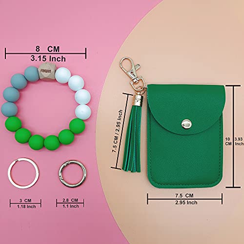 Fivwin Wristlet Keychain Bracelet Wallet For Women Silicone Beaded Car Key Rings With Tassel Bangle Card Holder #TOP1