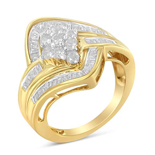 Original Classics 10K Yellow Gold over .925 Sterling Silver Diamond Bypass Cluster Ring (1 Cttw, I-J Color, I2-I3 Clarity) - Size 7