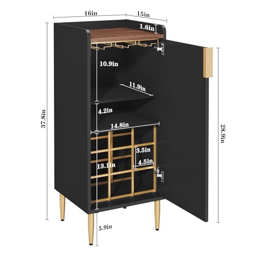 Image of ARTPOWER Mini Bar Cabinet for Apartment, Fluted Wine Bar Cart with Wine Racks & Wine Glass Holder, Modern Corner Liquor Cabinet for Living Room, Dining Room, Kitchen(Black)-2PCS