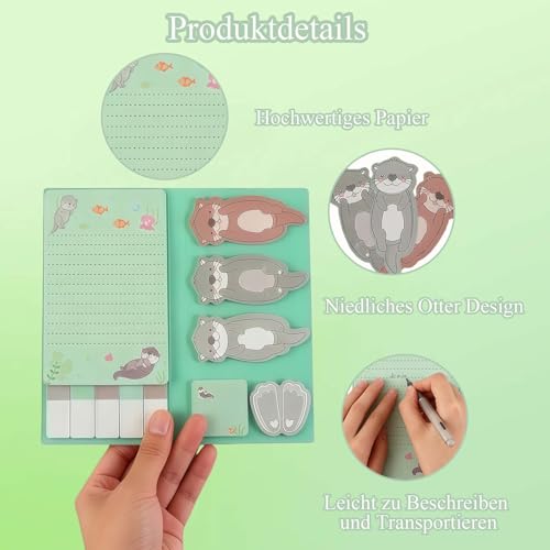 440 Stück Otter Haftnotizen, Cartoon Selbstklebende Klebezettel, Süße Haftnotizen Kinder, Klebezettel zum Beschriften, Otter Geschenk für Faultier Liebhaber Studenten