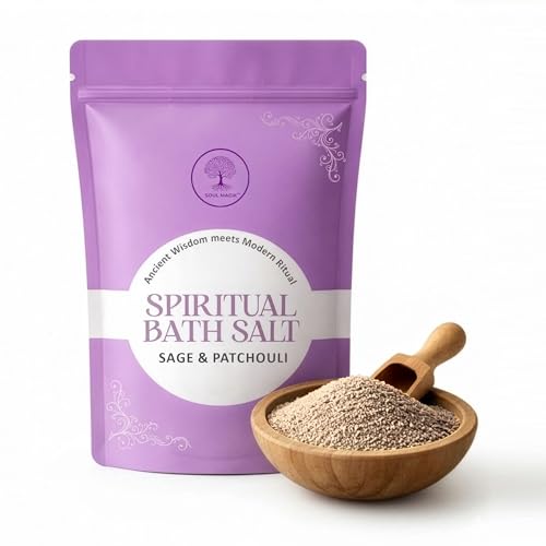Image of Sage & Patchouli Bath Salt 200g Aura Cleansing Bath Soak for Stress Relief & Energy Purification | Aromatherapy Bath Salt for Relaxation, Meditation & Spiritual Healing Ritual