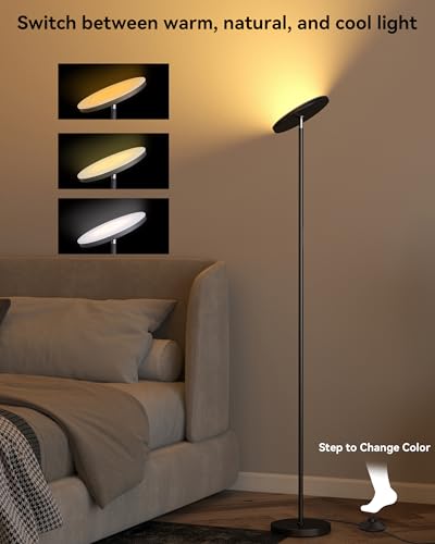 JOOFO LED Floor Lamp – Super Bright Torchiere with Remote & Foot Switch, Stepless Dimmable Tall Standing Lamp, 69" Modern Pole Light for Corner, Living Room, Bedroom, Reading, Office - Image 4