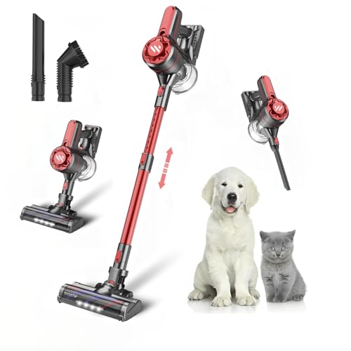 WLOTPO Cordless Vacuum Cleaners for Home with Powerful Suction,Stick Vacuum Cordless Rechargeable,Up to 35 Mins Runtime,Lightweight Hardwood Floor Vacuum for Pet Hair,Carpet(Dark Red)