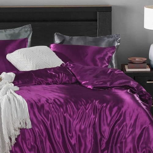 Housse de couette roi soie satin luxe pour lit de ferme violet - 8