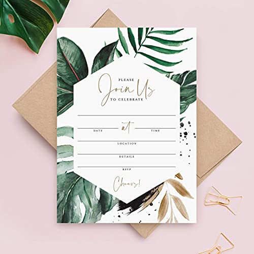 Bliss Collections Invitations With Envelopes, 25 Tropical Greenery Join Us Cards, Blank Fill-In Invites For Your Wedding, Bridal Shower, Baby Shower, Engagement, Bachelorette Or Birthday Party #TOP1