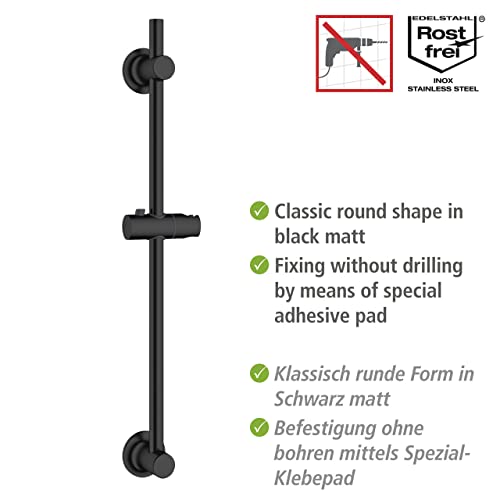 Barra de ducha adhesiva WENKO de acero inoxidable con soporte regulable negro de 70cm 4