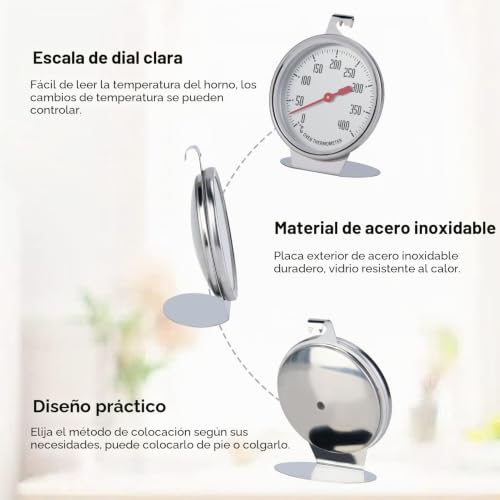 Miniatura 8 de Termómetro De Cocción Al Horno, Termómetro Analógico, Termómetro De Horno De Acero Inoxidable Para Horno O Barbacoa, Resistente A Hasta 400 C