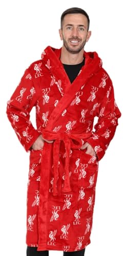 Liverpool F.C. Mens Official Dressing Gown Red Fleece Hooded LFC Robe (X-Large)