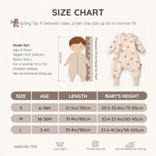 Mosebears Baby Schlafsack mit Beinen 2.5 Tog Warm gefüttert winter kinder schlafsack abnehmbaren Ärmeln Junge Mädchen Unisex Schlafanzug (6… – Ansicht 5