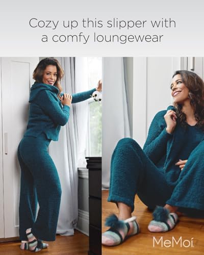 MeMoi Stripe Chenille Interchangeable Pom Pom Slippers4