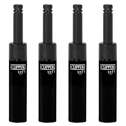 Clipper - Pack de 4 Mecheros Electricos en Color Negro Soft Touch con Mini Tube | Recargables de Gas | Diseño icónico Clipper | Ideal para Encender Velas