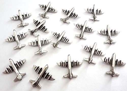 Airplane Decorative Metal Push Pins, Silver, T-503AS, Set of 15