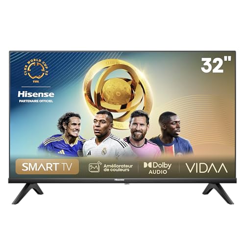 Hisense Téléviseur connecté 32 Pouces 32A4N - Full HD TV 60Hz, Mode Sport IA, Dolby Audio, VIDAA OS TV avec Youtube, Netflix, Canal +