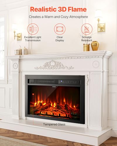 Image of VEVOR Electric Fireplace Insert, 26 inch Recessed and Wall Mounted with Adjustable Flame Color Brightness & 8h Timer & Remote Control, Indoor Heater w / 750W /1500W Dual Heating Modes, 5000BTU Black