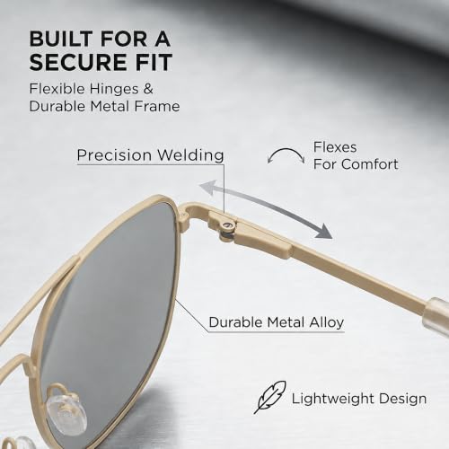 Image of CAMPCO HUMVEE Polarized Aviator Sunglasses for Men & Women - Gold Frame, Gray Lens, UV400 - Great for Driving, Fishing, Gifts