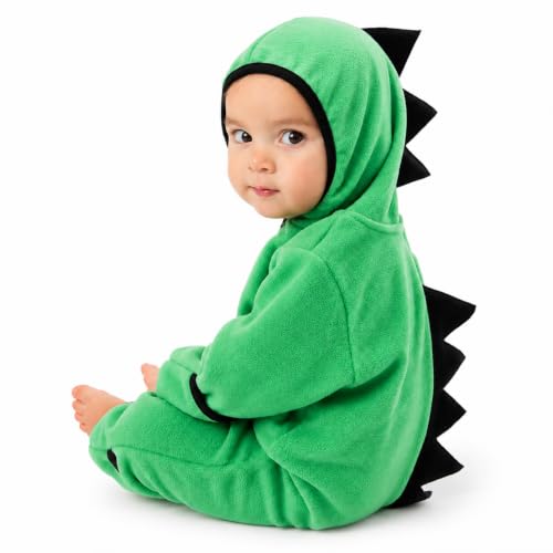Image of Cuddle Club Dinosaur Fleece Baby Bunting Bodysuit Hoodie, Newborn - 5T | Dino Infant Romper Hooded Sweater Outfit, Car Seat Friendly, Convertible Mittens & Booties, Warm Jacket, Winter Suit Clothes