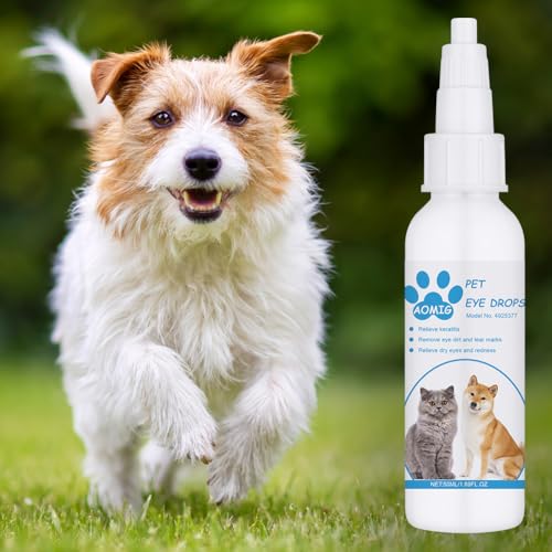 Aomig Augentropfen für Hund Katze 50ML Augenpflege für Haustiere 100% Natürliche Augenspray Hunde & Katzen für Reinigung von Augenausfluss, Entfernung von Fremdkörpern, Tränenflecken und Entzündung(A)