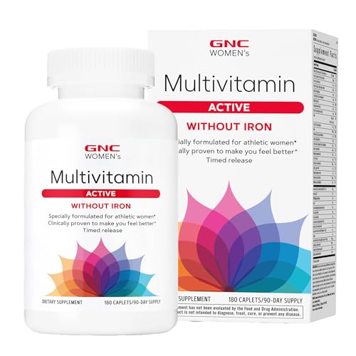 GNC Womens Multivitamin Active Without Iron Supports an Active Lifestyle 30+ Nutrient Formula Promotes Bone & Joint Health Helps Energy Production 180 Caplets