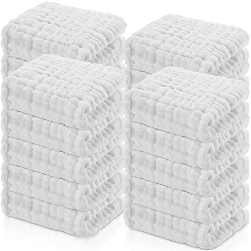 Image of Breling 20 Pcs Baby Muslin Washcloth 12 x 12 Inch 100% Cotton Soft and Absorbent Muslin Washcloth Burp Cloth Wipe Newborn Face Towel for Baby Boy Girl Sensitive Skin(White)