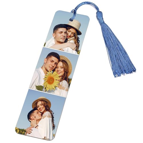Custom Bookmark - Personalized Metal Bookmarks with Tassel Customized Photo Color Picture Book Mark Gift for Women Men Readers Kids Book Lover Teacher Classmate Christmas Valentines Day