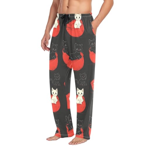 Cat Bed Black Men's Pajama Pants Lightweight Sleepwear Bottom Lounge Pants4