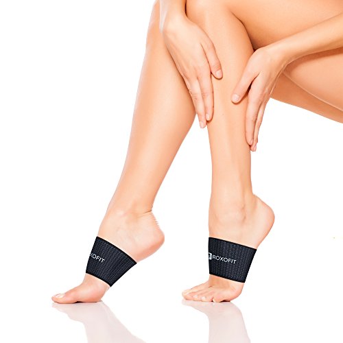 Roxofit Copper Infused Arch Support Sleeve For Plantar Fasciitis, High Or Low Arches, Flat Feet - Foot Compression Pain Relief Band For Men, Women, Fits Most Shoes, Plus Barefoot (White Logo, Medium) #TOP7