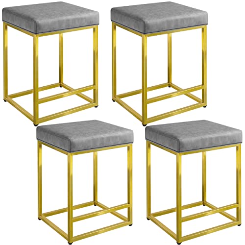 Yaheetech Bar Stools 4Pcs For Kitchen Counter Backless Industrial Counter Stool With Gold Frame Modern Upholster Dining Cafe Chair Grey & Gold #TOP2