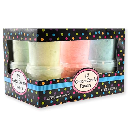 Albert's Variety Flavored Cotton Candy – 12 Pack – Fluffy Rainbow Assorted Sweet Treat – Resealable Tubs – Perfect For Parties & Events, (Assorted Mix Of Blueberry, Apple, Strawberry)