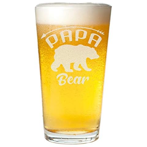 Veracco Papa Bear Beer Pint Funny Bear Father's Day For New Dad Daddy (Clear, Glass) Cover