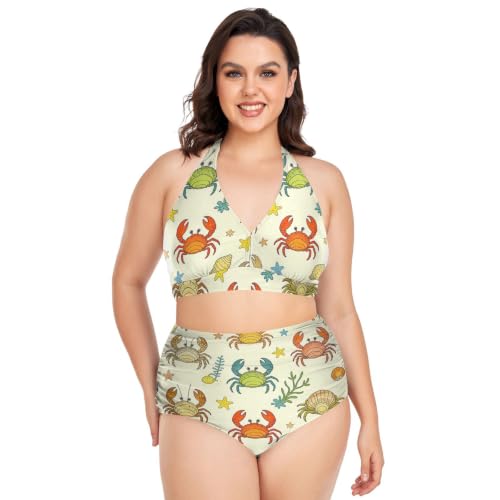 Maillot de bain grande taille gainant anti-complexes bikini deux pièces halter imprimé rétro