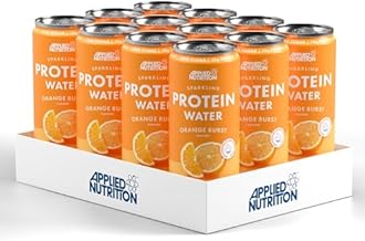 Applied Nutrition Sparkling Protein Water - 10g Collagen Boost – Low-Calorie Hydration with Vitamin C and Coconut Water – Refreshing and Wellness Drink (Pack of 12 Cans x 330ml) (Orange Burst)